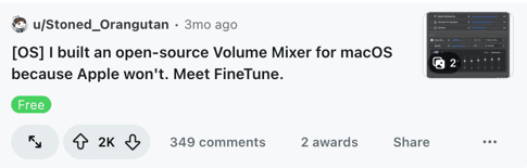 Example recent work 2 showing an upvoted Reddit post