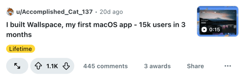 Example recent work 5 showing an upvoted Reddit post