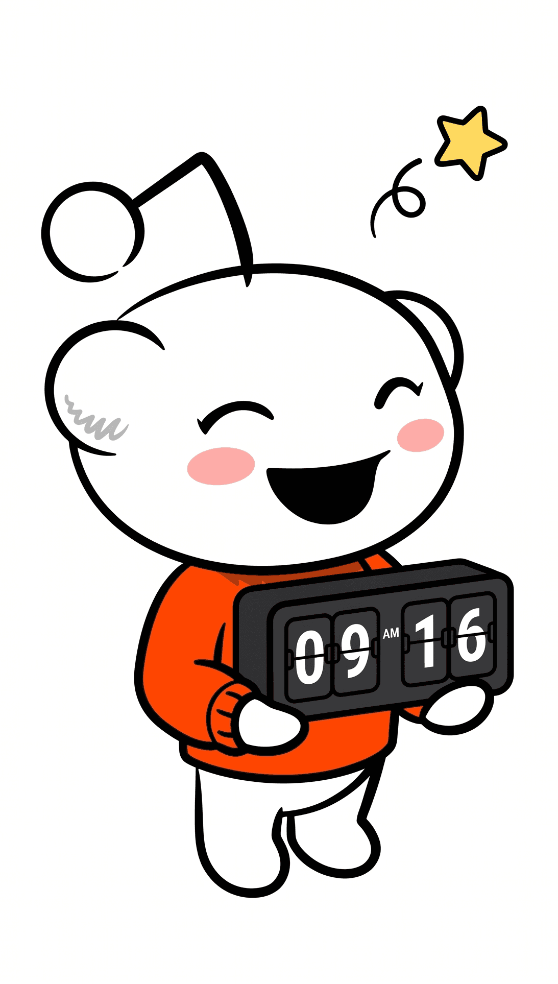 Illustration of a Reddit mascot holding a flip clock to show the best posting time