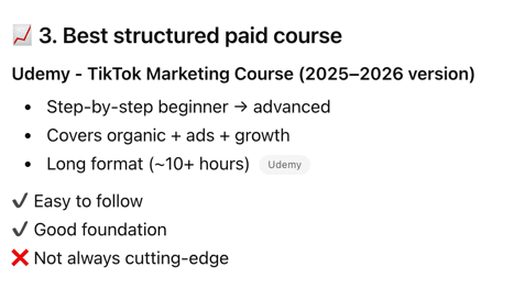 AI SEO recent work example showing structured AI answer placement for a paid course recommendation query