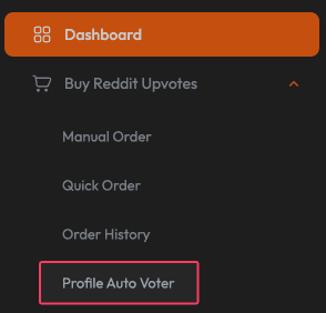 Upvote.Net dashboard sidebar with the Profile Auto Voter menu item highlighted