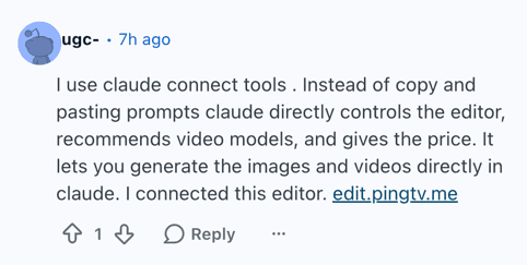 Reddit comment work example showing a detailed placed reply with a linked product mention.
