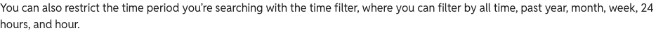Excerpt from Reddit Help listing its search time filters, including all time