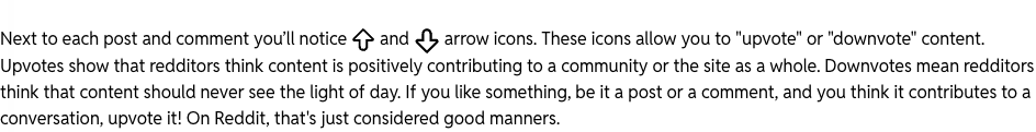 Screenshot of Reddit Help explaining how upvotes and downvotes work