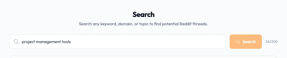 Upvote.Net Lead Finder screenshot of the Search form with a buyer query ready for exploration in demo UI
